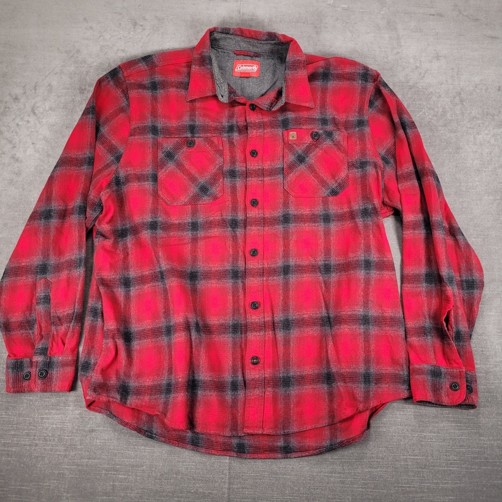 Coleman Lumberjack Flannel Shirt Long Sleeve Button Up Plaid Red Black Mens 2XL